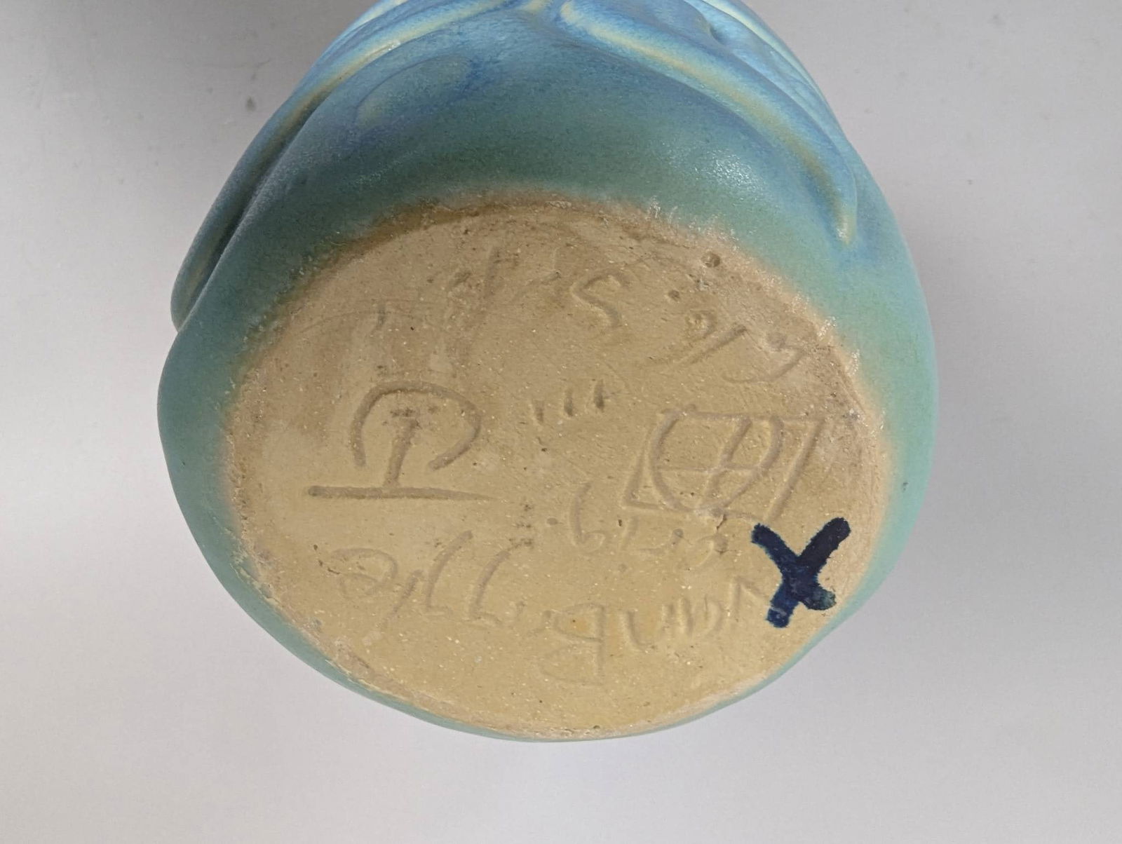 Van Briggle Turquoise Matte Glaze Vase with Sun or Floral Design - 6