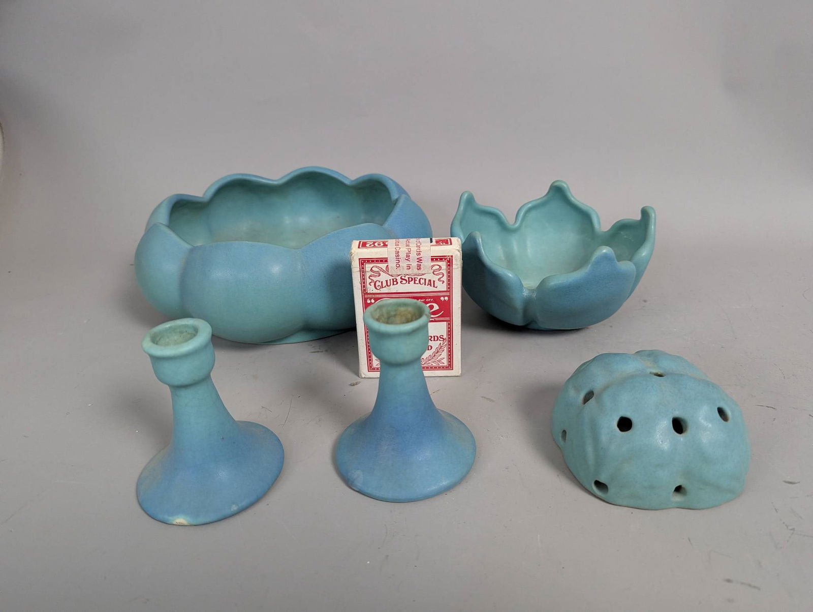 Van Briggle Pottery Lot Including Bowls Candlestick Holders and Flower Frog - 10