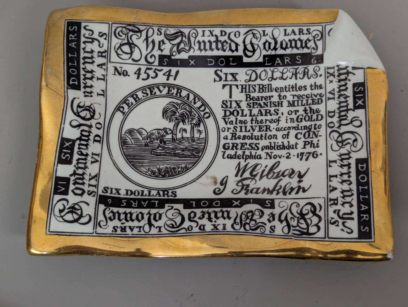 Piero Fornasetti Porcelain Plate &Â Ashtray with Continental Currency Design - 6