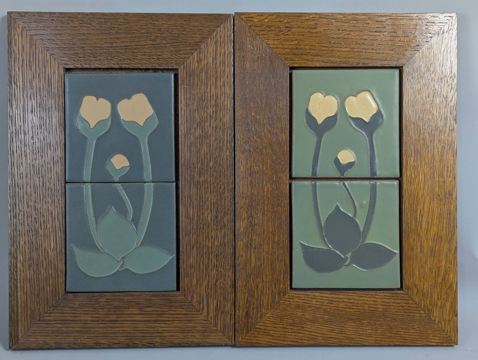Pair Van Briggle Art Pottery Tiles in Oak Frames (1 of 9)