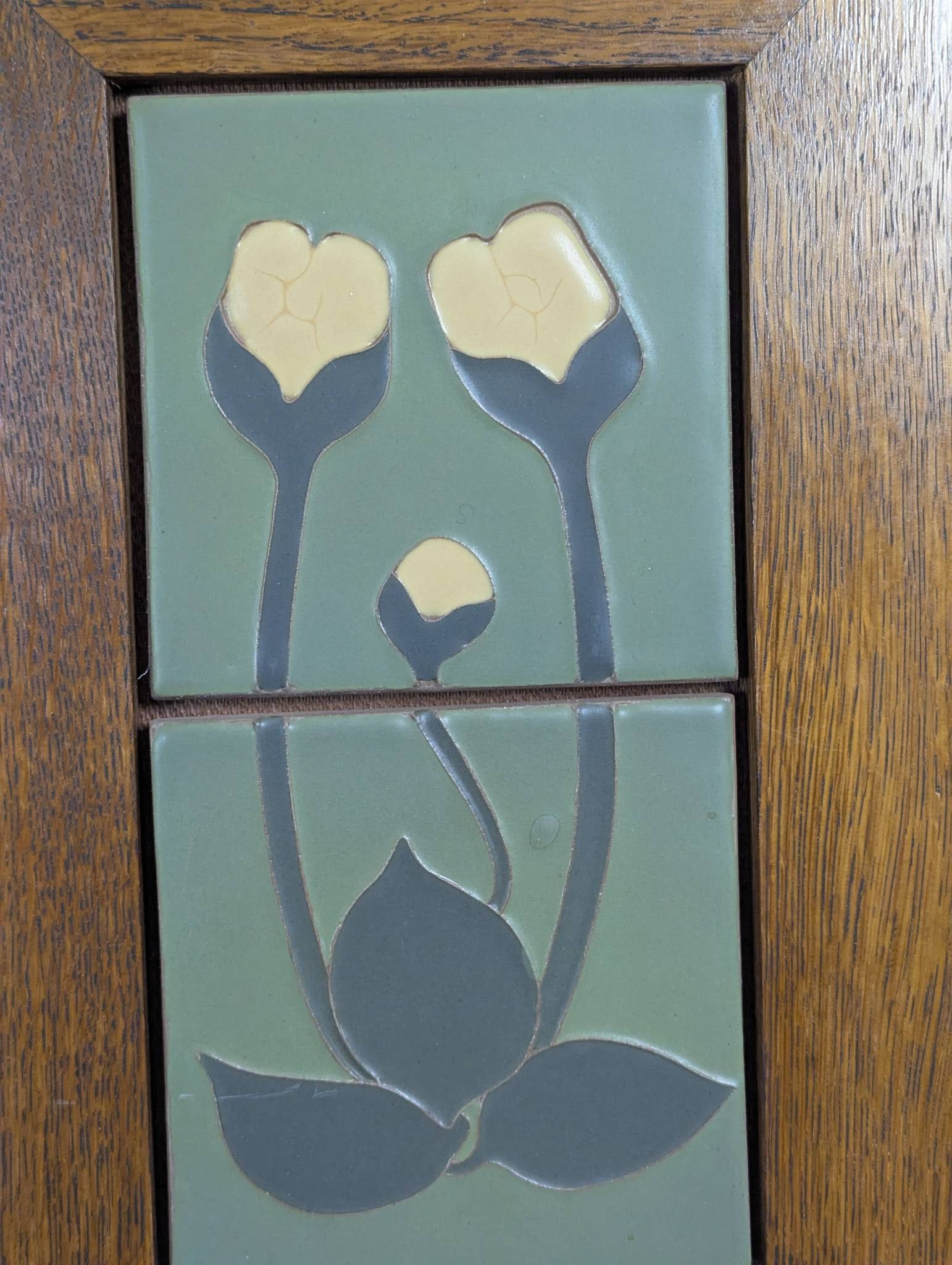 Pair Van Briggle Art Pottery Tiles in Oak Frames - 2