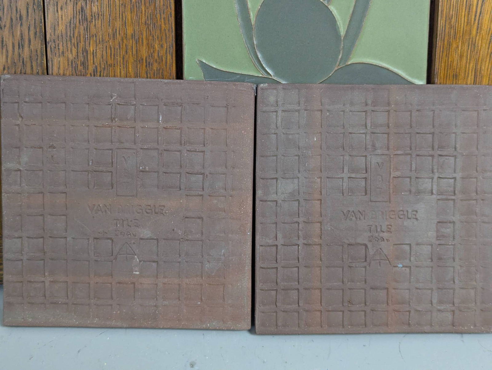 Pair Van Briggle Art Pottery Tiles in Oak Frames - 8