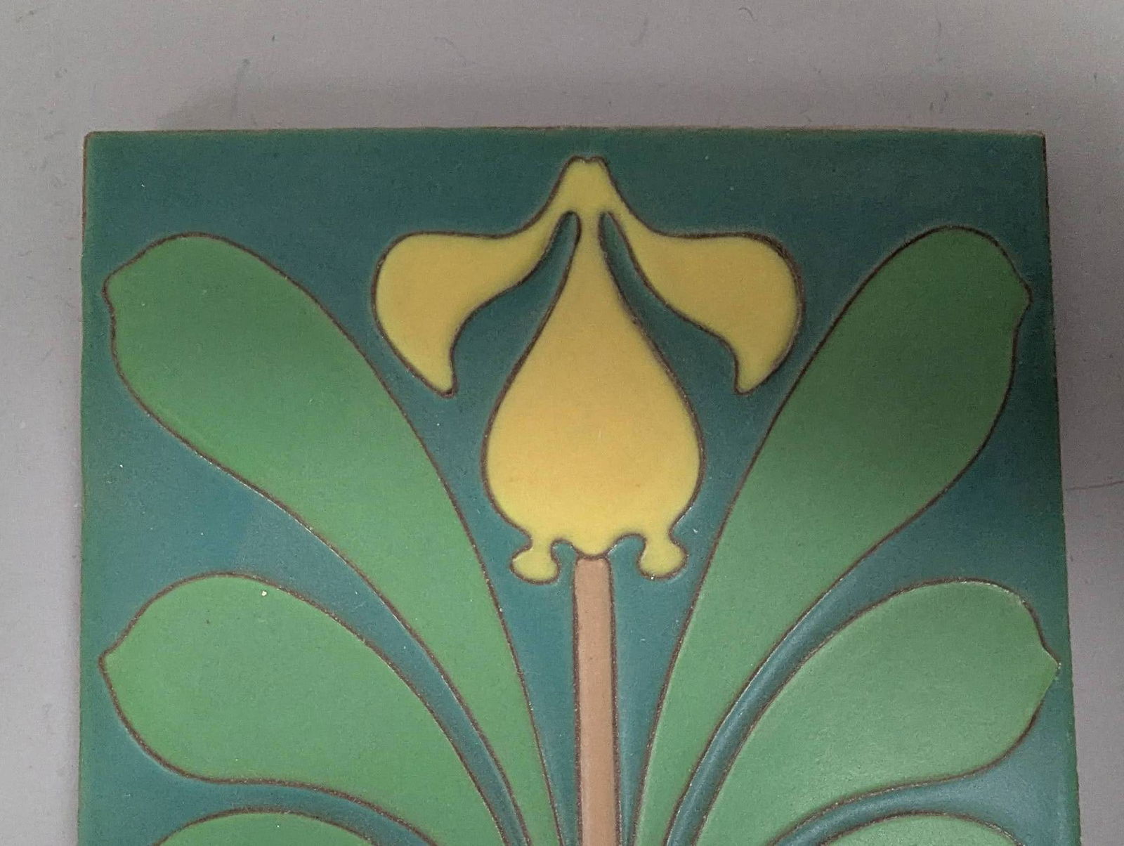 American Van Briggle Arts and Crafts Style Pottery Tile with Iris Motif - 2