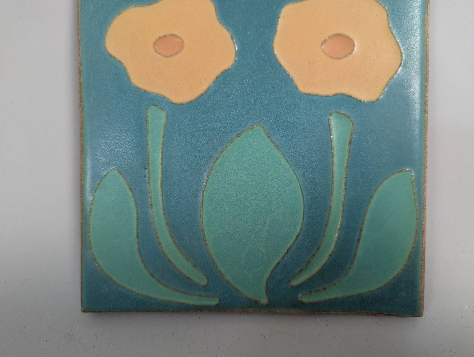 Van Briggle Art Pottery Tile with Twin Poppies Design - 3