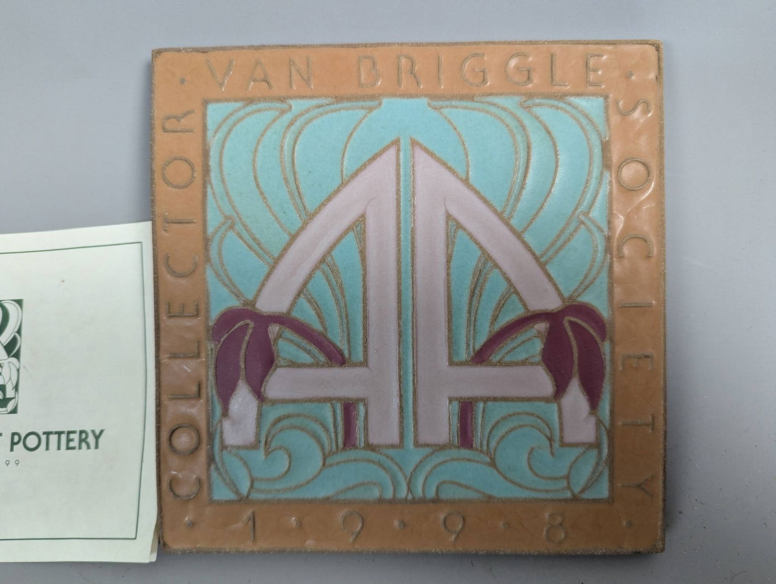 1998 Van Briggle Collectors Society Commemorative Tile in Ming Blue and Mulberry Glaze - 2
