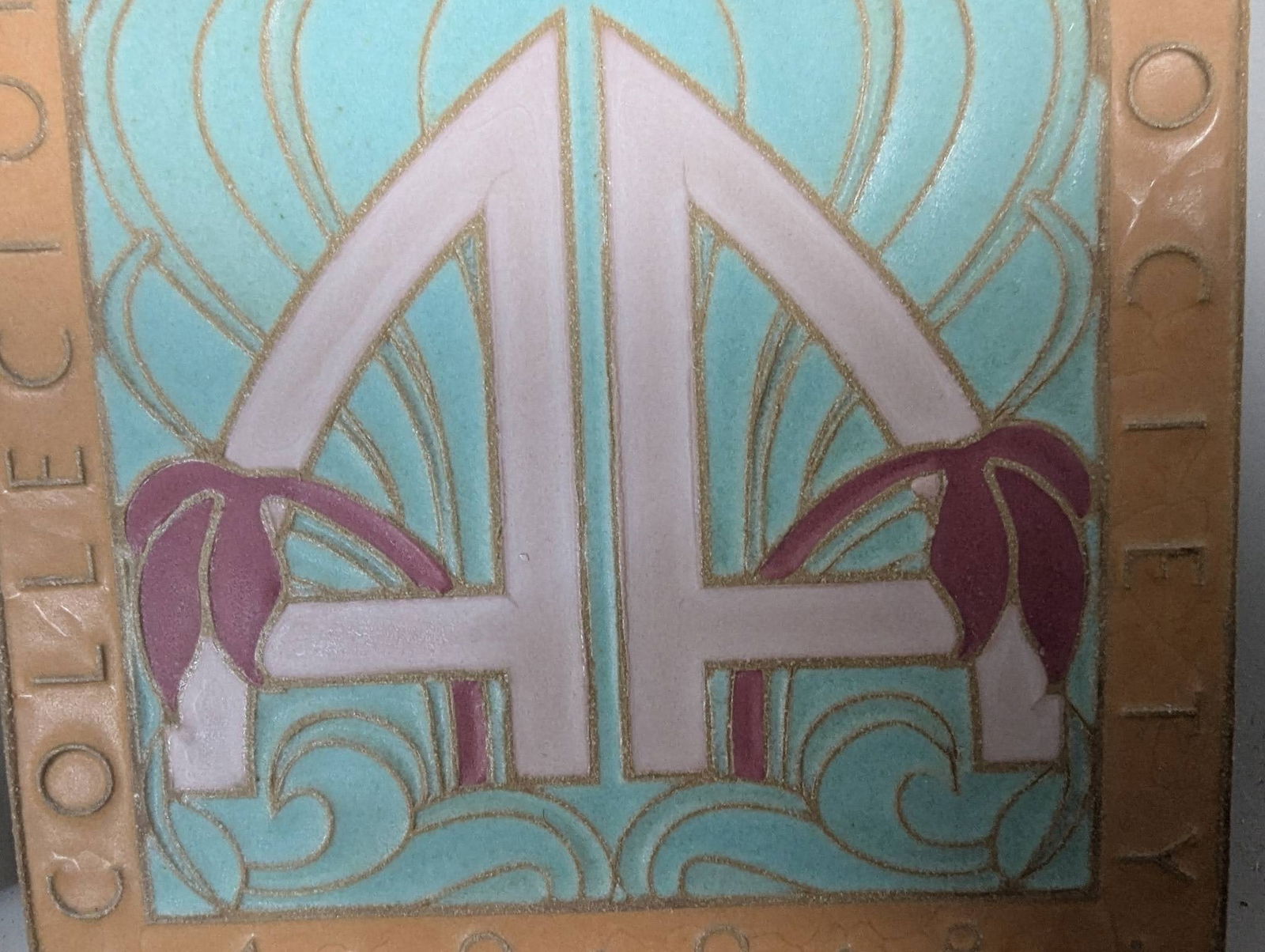 1998 Van Briggle Collectors Society Commemorative Tile in Ming Blue and Mulberry Glaze - 3