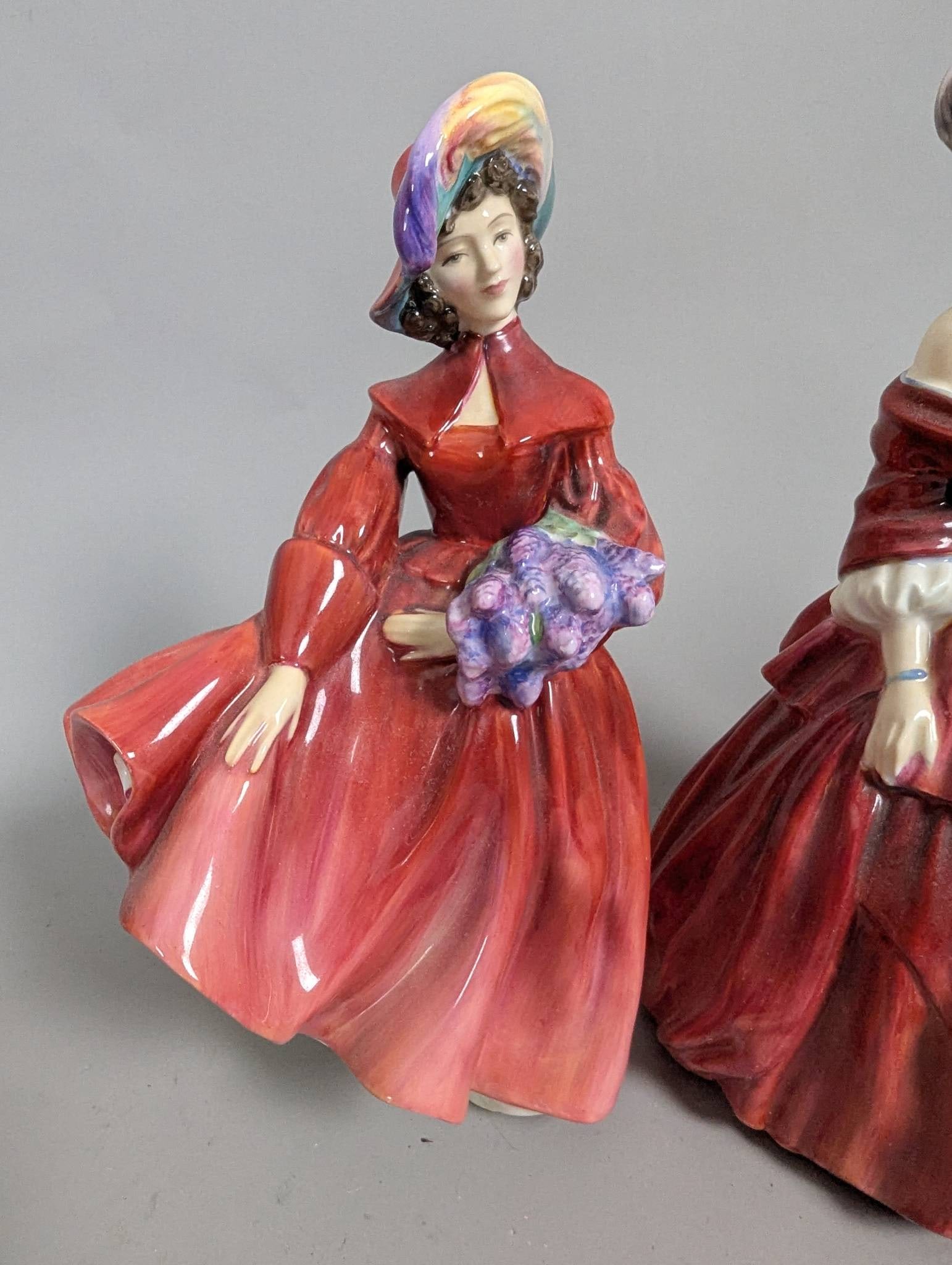 Four Royal Doulton Figurines in Red Hand-Painted Dresses - 4