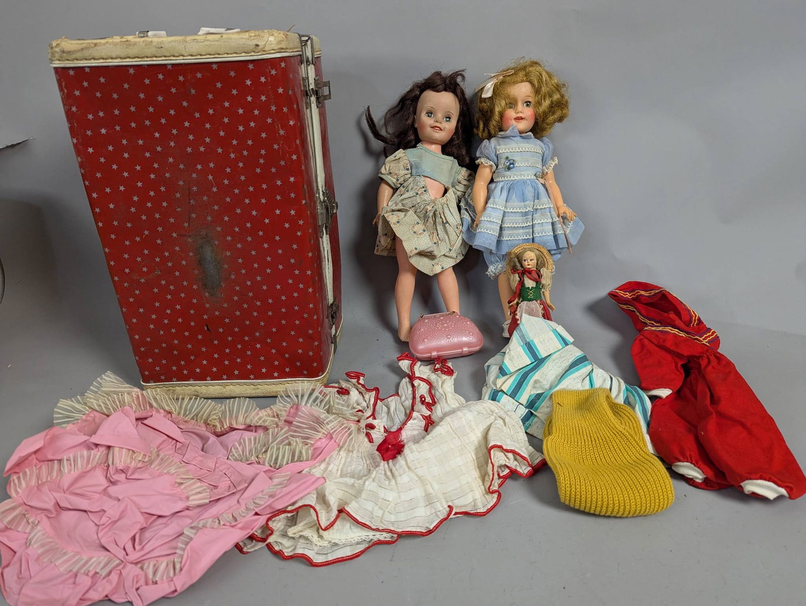 Vintage Dolls with Clothing and Red Polka Dot Case (1 of 7)