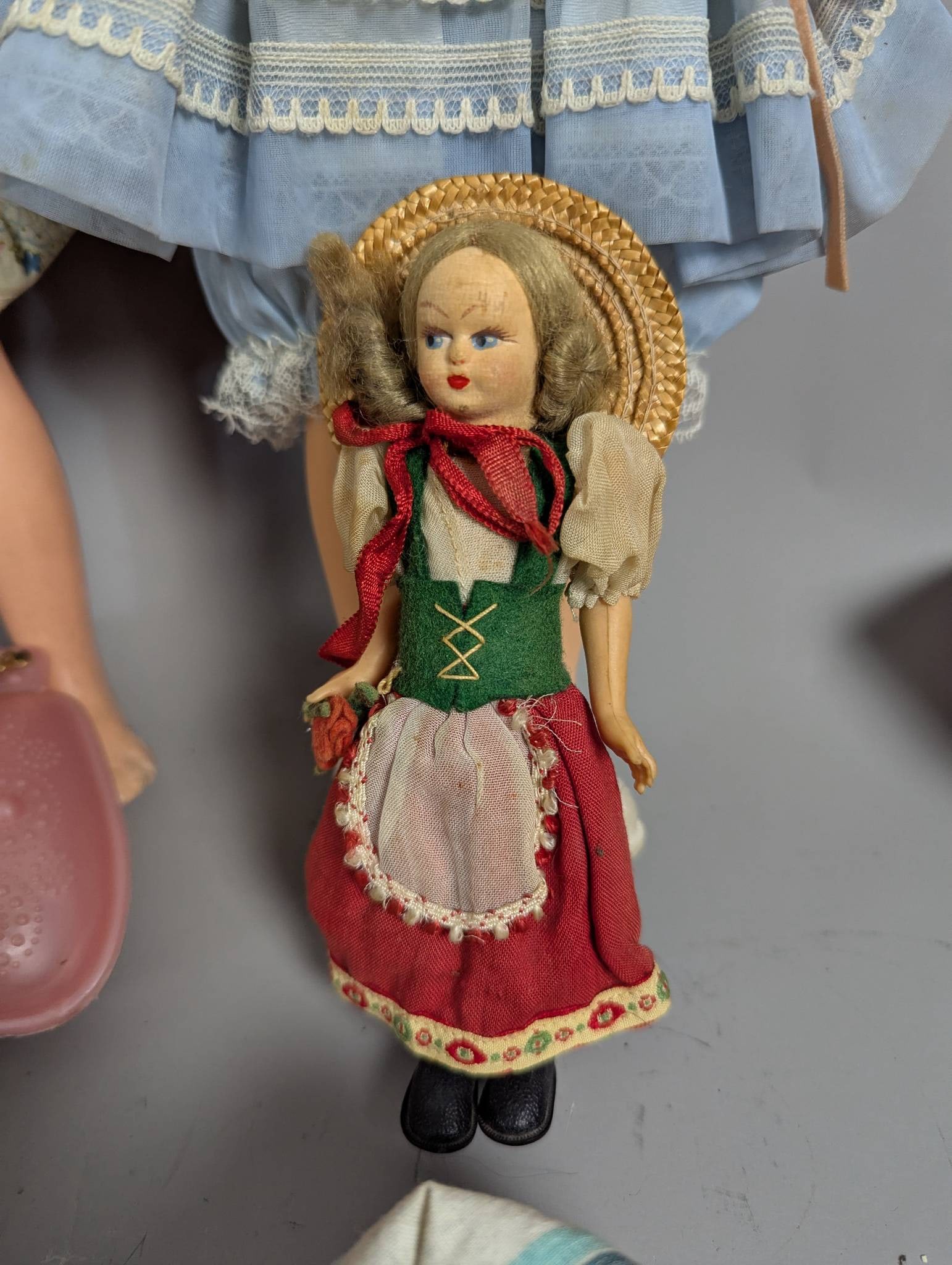 Vintage Dolls with Clothing and Red Polka Dot Case - 2