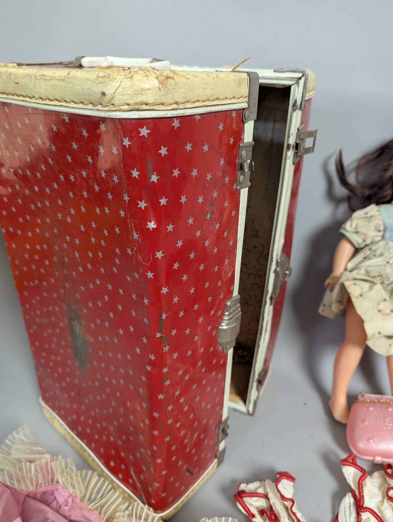 Vintage Dolls with Clothing and Red Polka Dot Case - 5