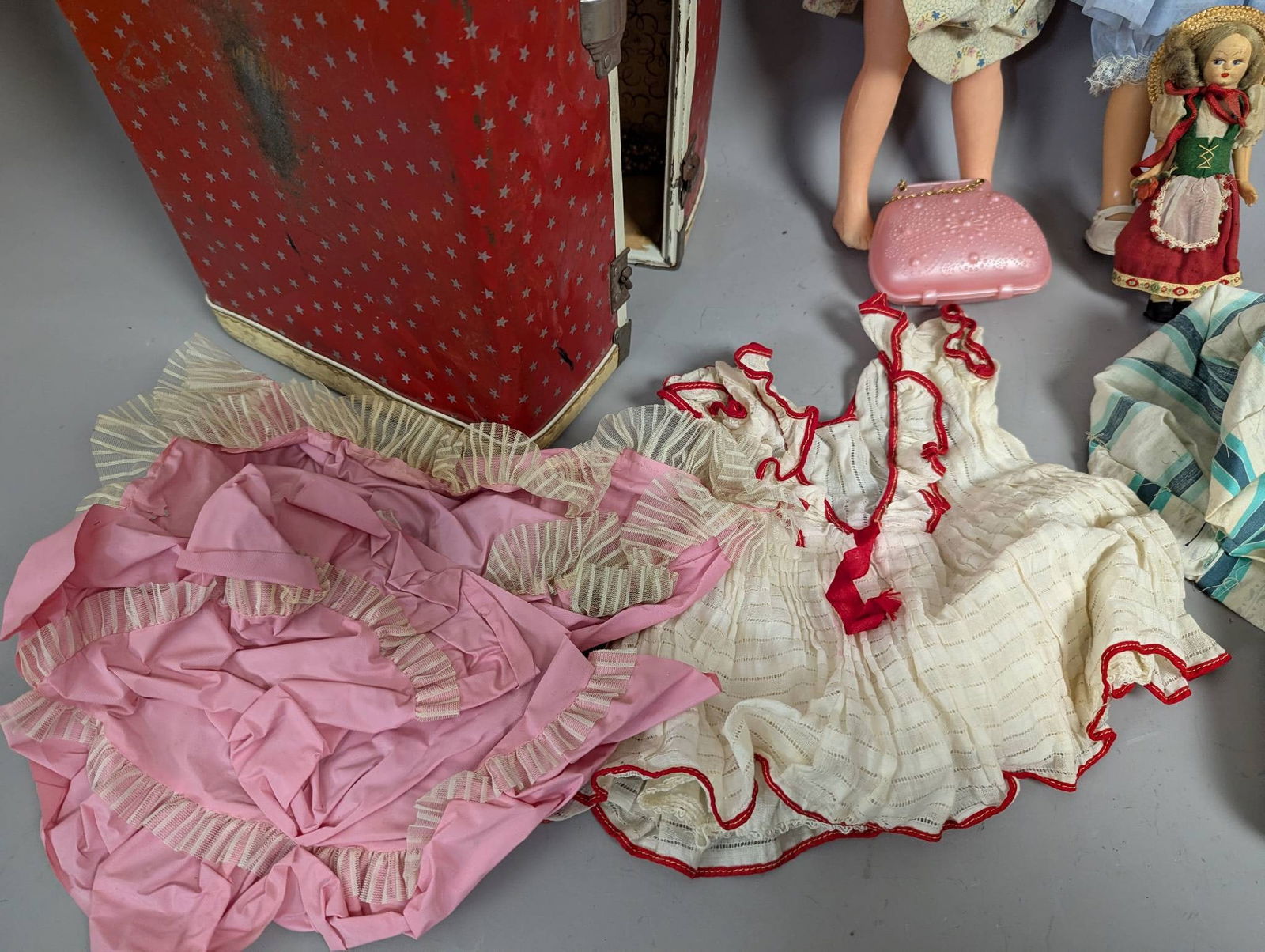 Vintage Dolls with Clothing and Red Polka Dot Case - 6