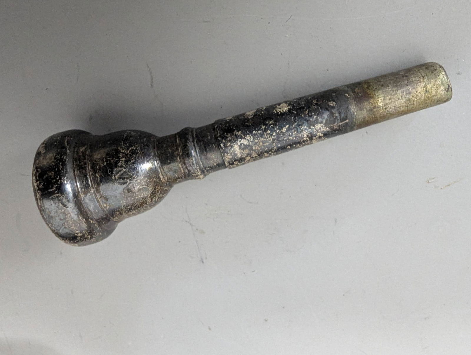 Antique Brass Trumpet with Silver Plate Mouthpiece and Case - 7