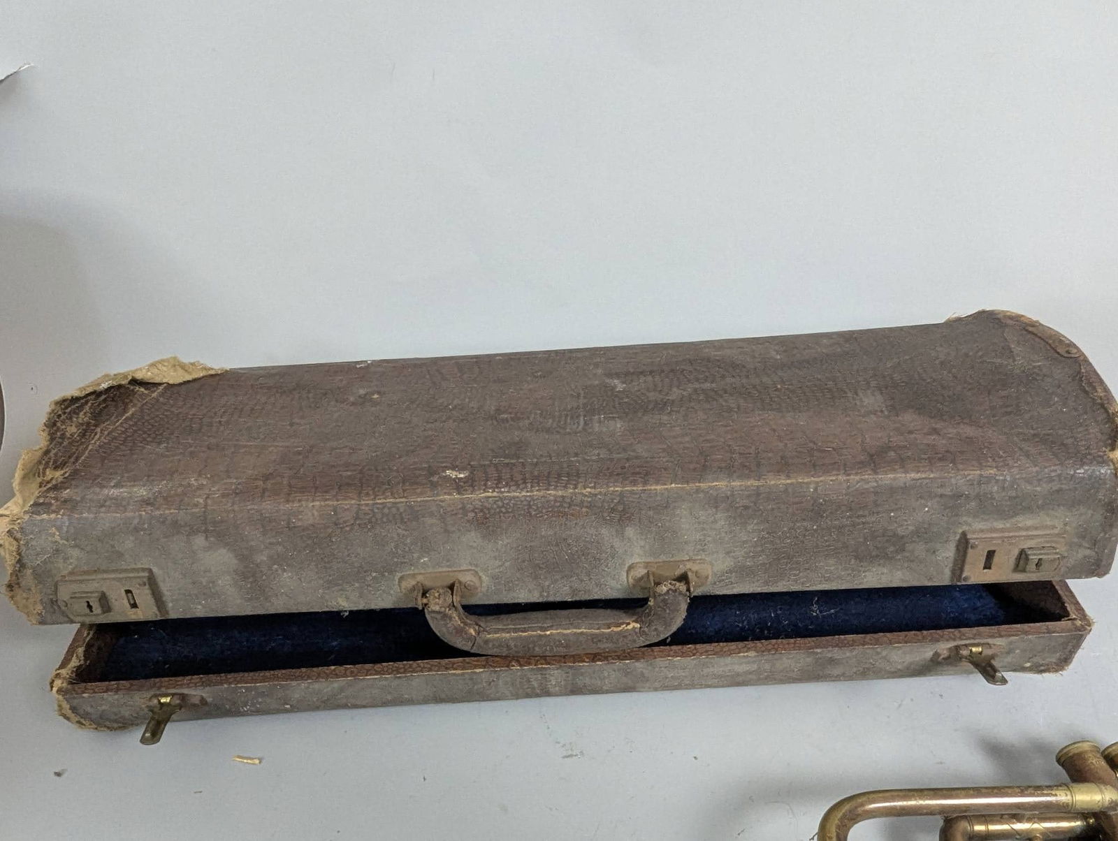 Antique Brass Trumpet with Silver Plate Mouthpiece and Case - 8