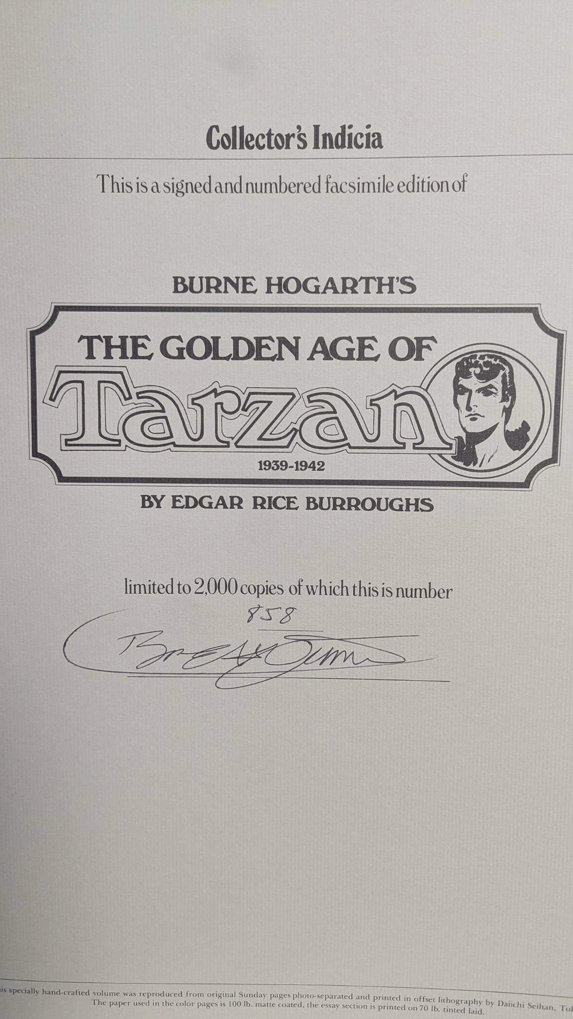 Burne Hogarth Signed and Numbered Facsimile The Golden Age of Tarzan - 3