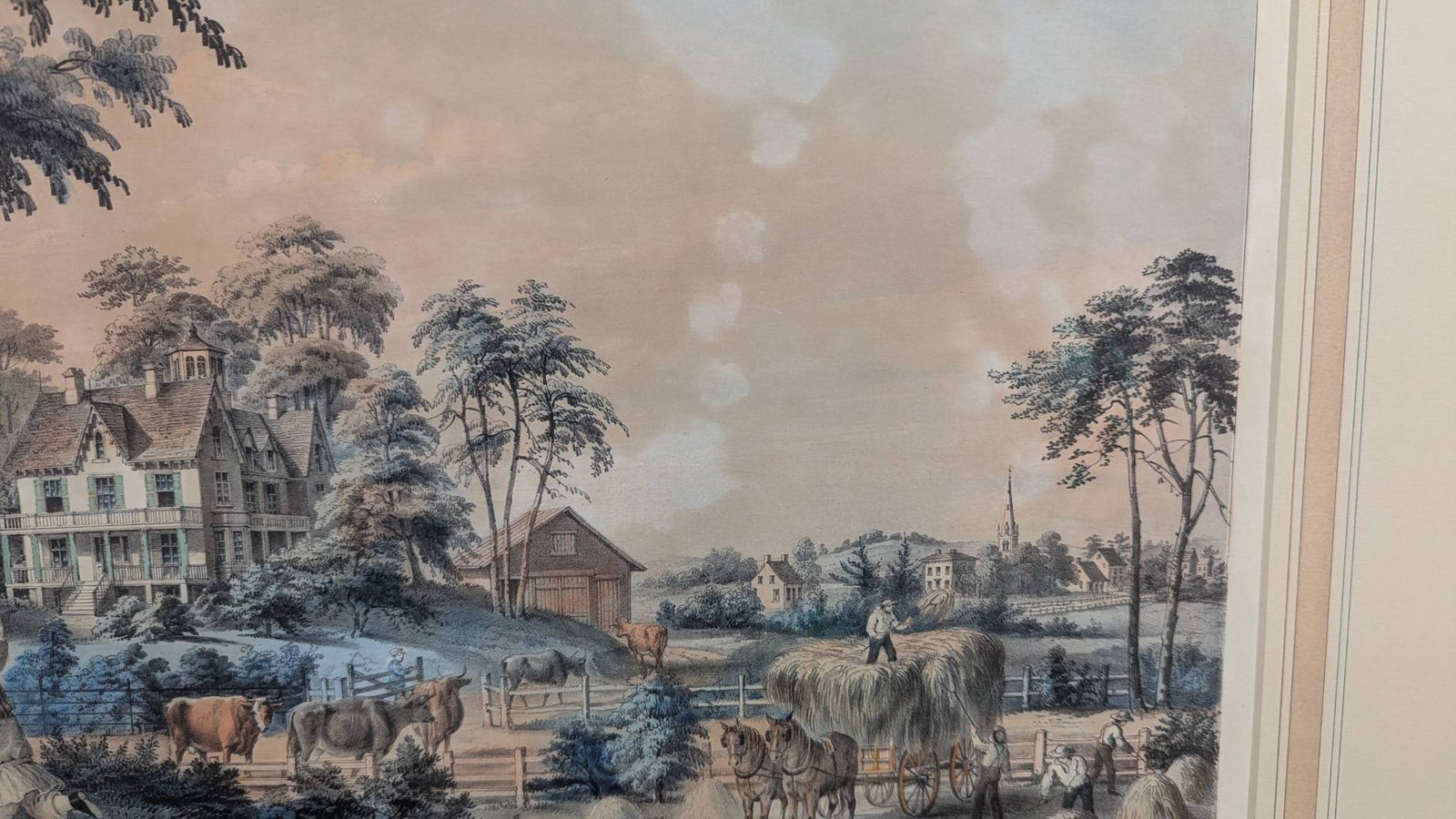 American Country Life Pastoral Evening Hand-Colored Lithograph by Currie - 8