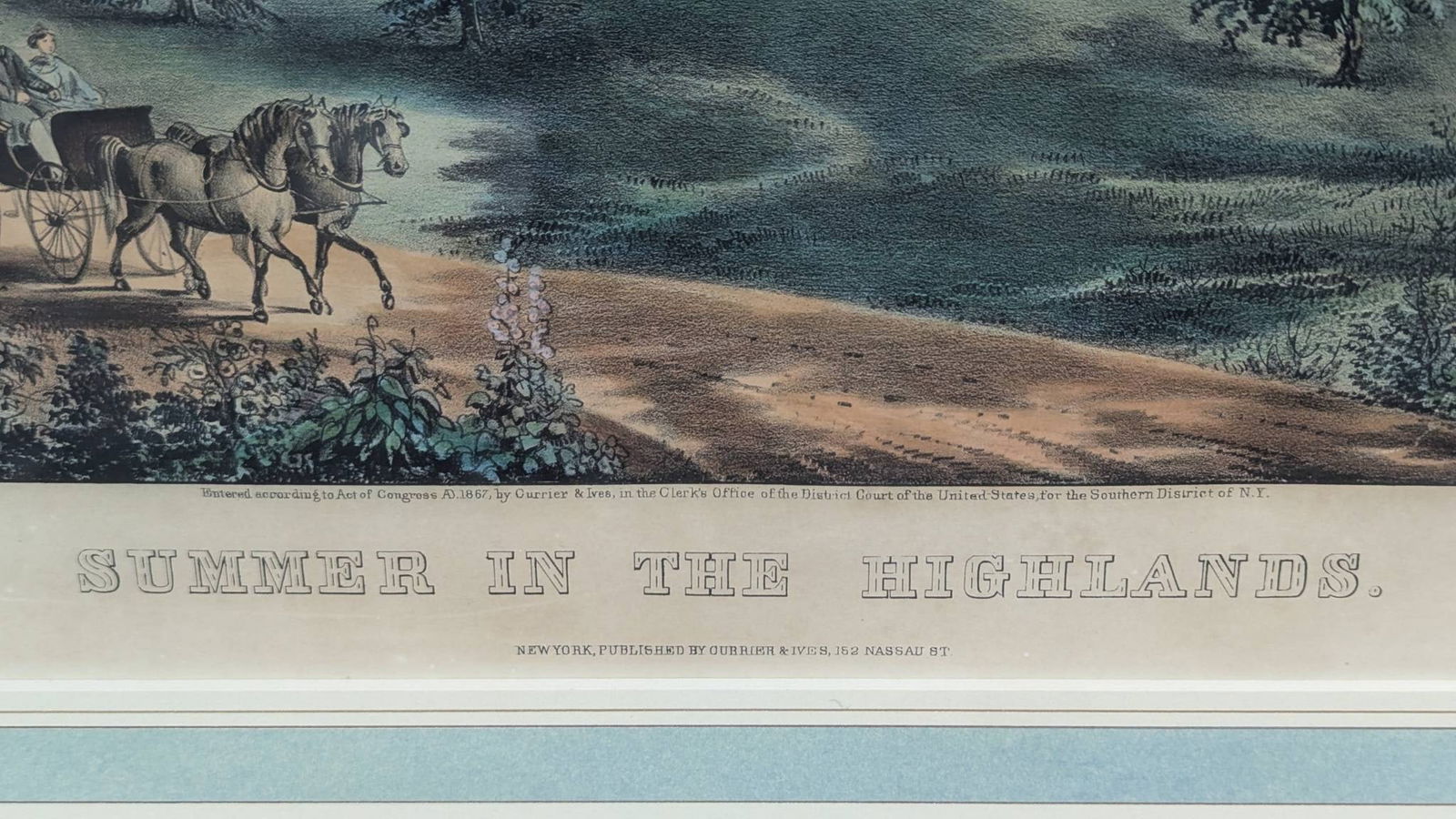 Summer in the Highlands by Currier and Ives Lithograph Print in Ornate Frame - 10