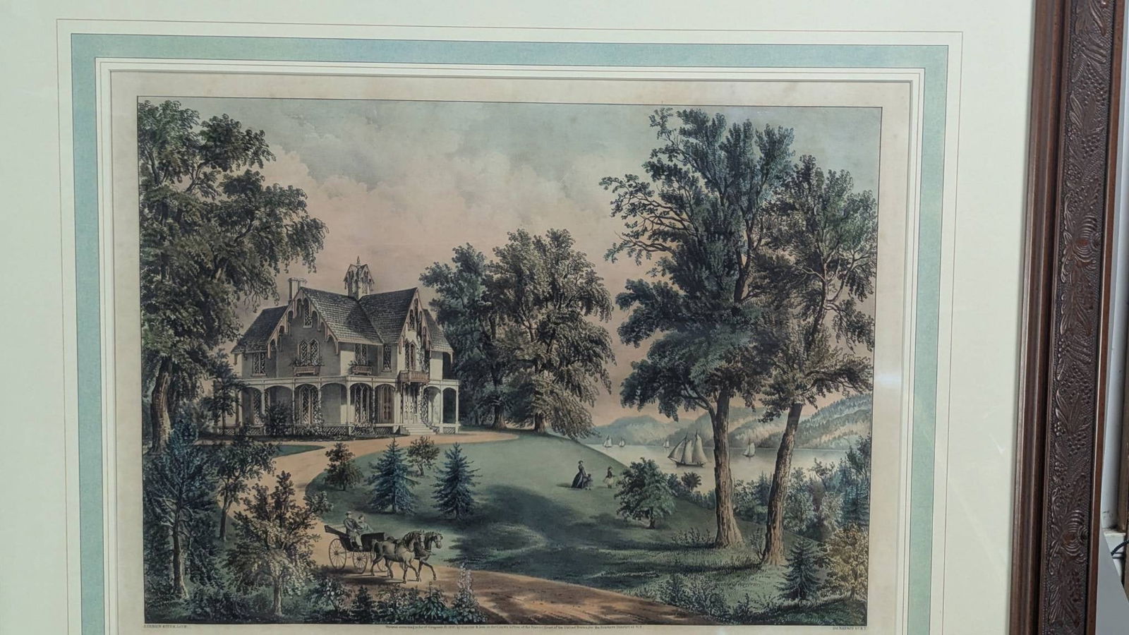 Summer in the Highlands by Currier and Ives Lithograph Print in Ornate Frame - 2