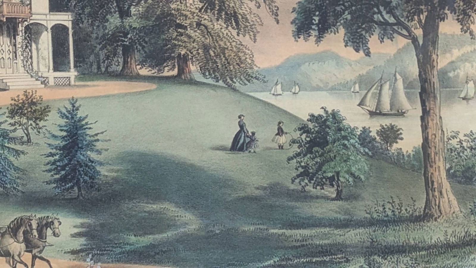 Summer in the Highlands by Currier and Ives Lithograph Print in Ornate Frame - 7