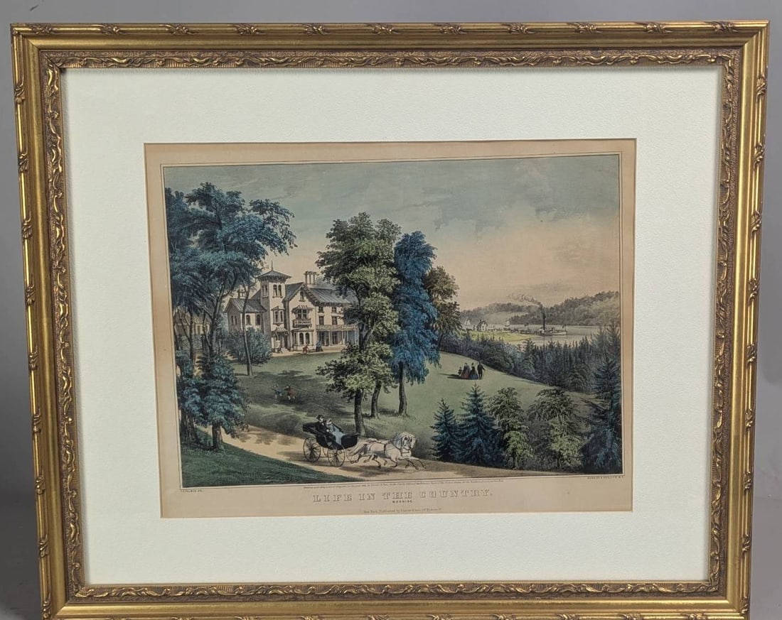 Life in the Country Morning by Currier and Ives Hand Colored Lithograph (1 of 13)