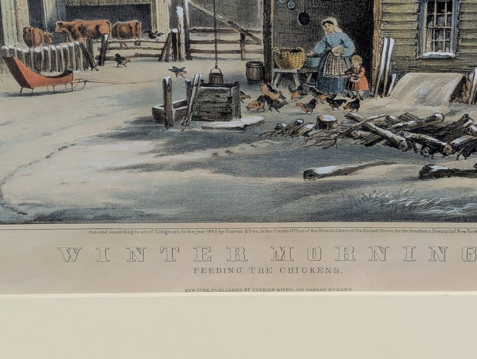 Winter Morning Feeding the Chickens Lithograph by Currier and Ives - 10