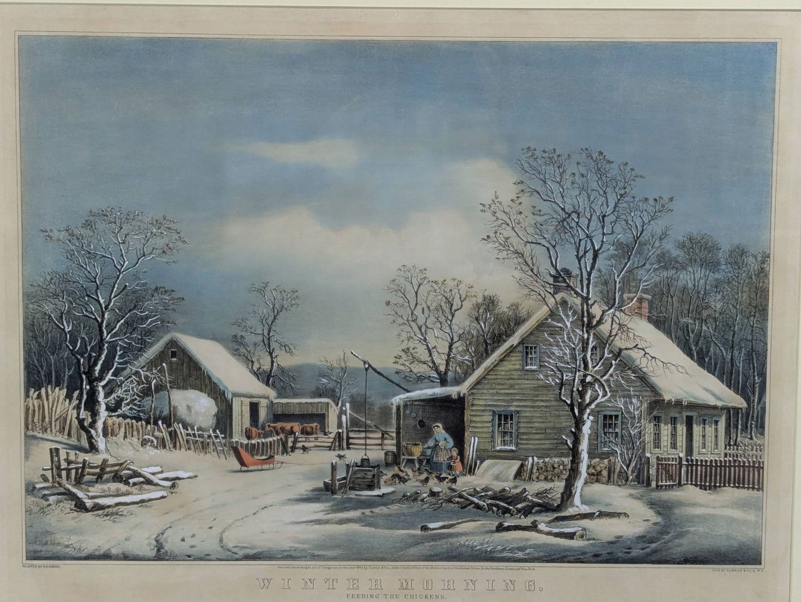 Winter Morning Feeding the Chickens Lithograph by Currier and Ives - 2