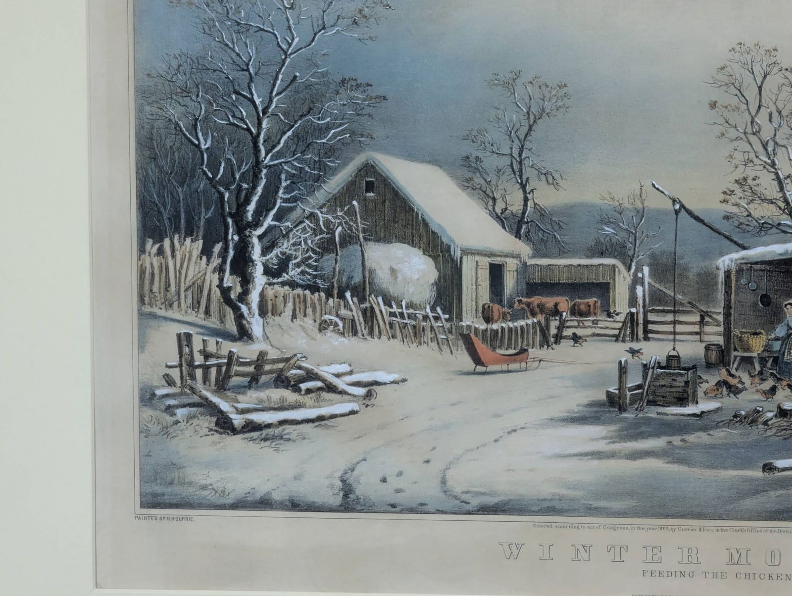 Winter Morning Feeding the Chickens Lithograph by Currier and Ives - 6