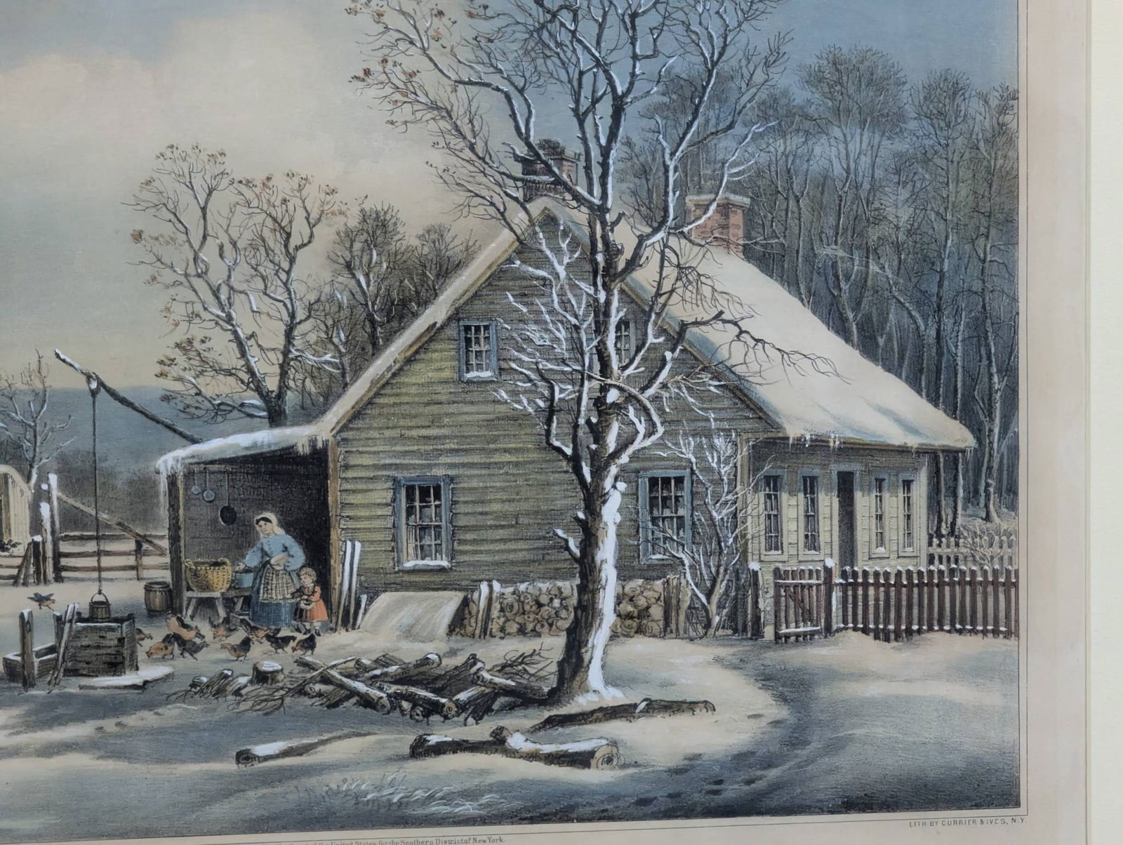 Winter Morning Feeding the Chickens Lithograph by Currier and Ives - 8