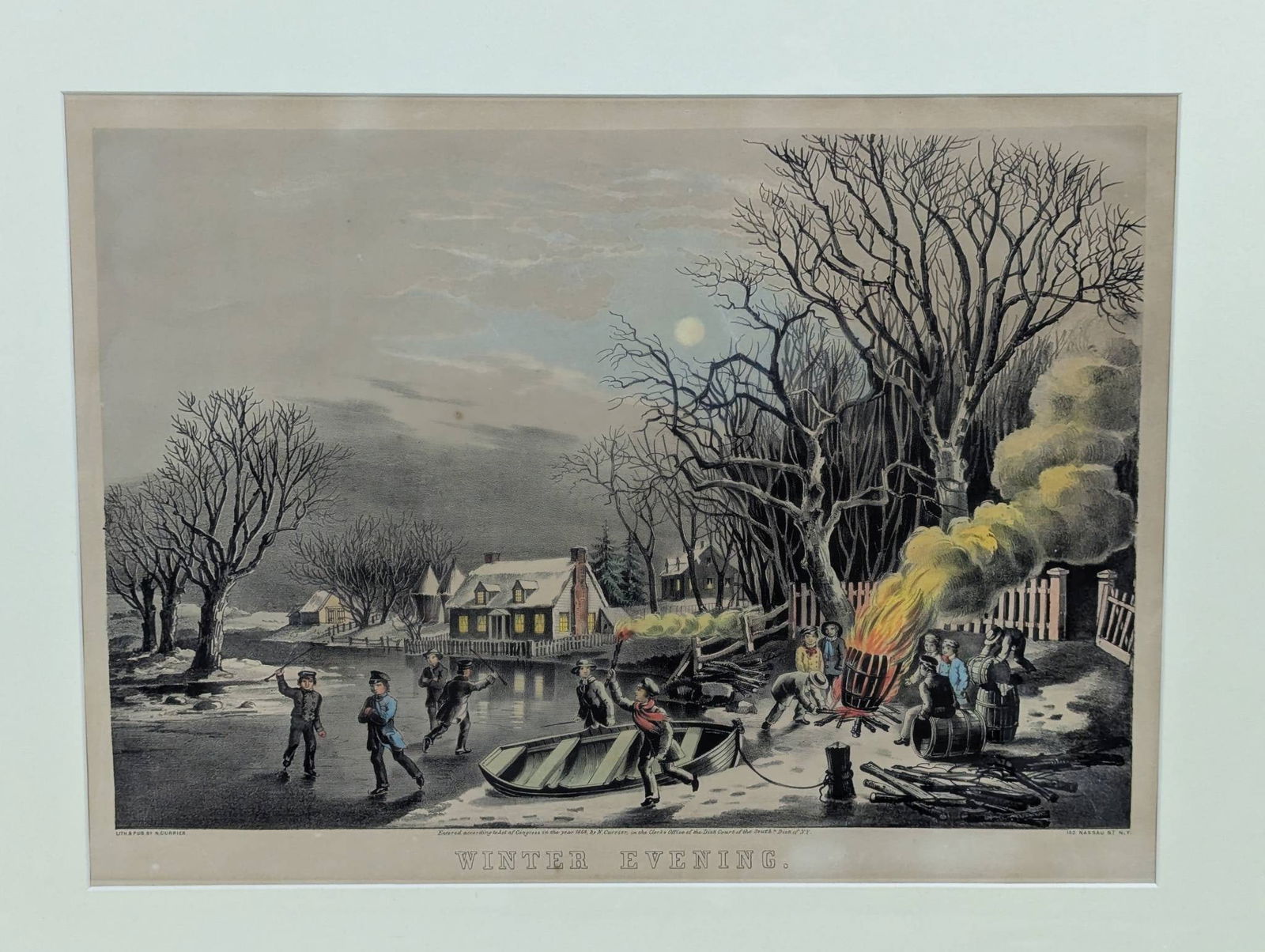 N Currier Lithograph Titled Winter Evening with Ornate Frame - 2