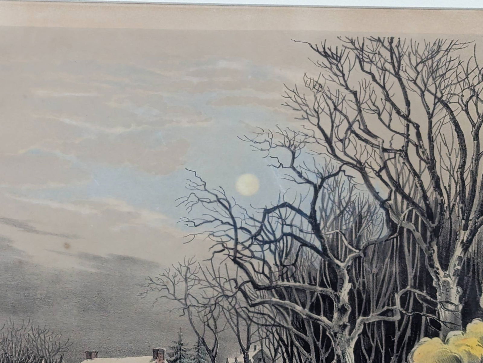N Currier Lithograph Titled Winter Evening with Ornate Frame - 4