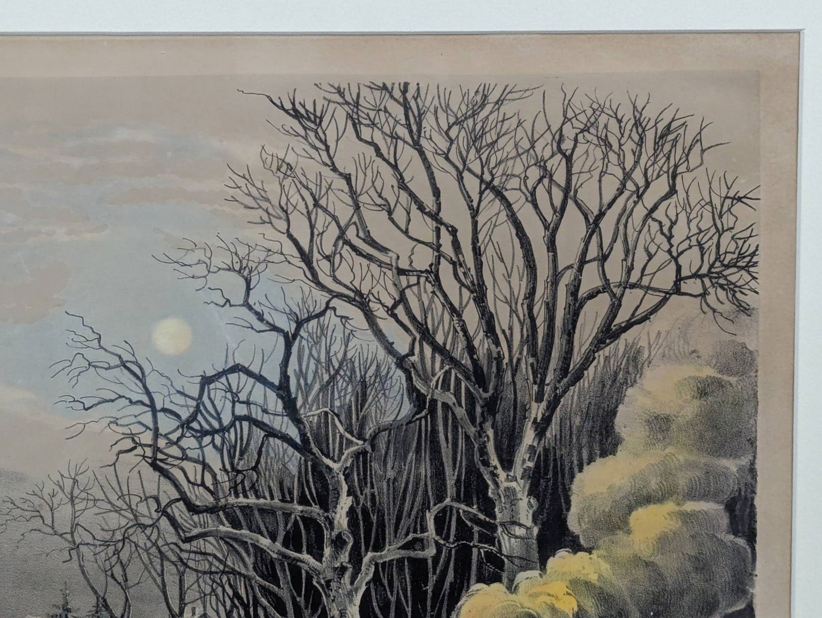 N Currier Lithograph Titled Winter Evening with Ornate Frame - 5