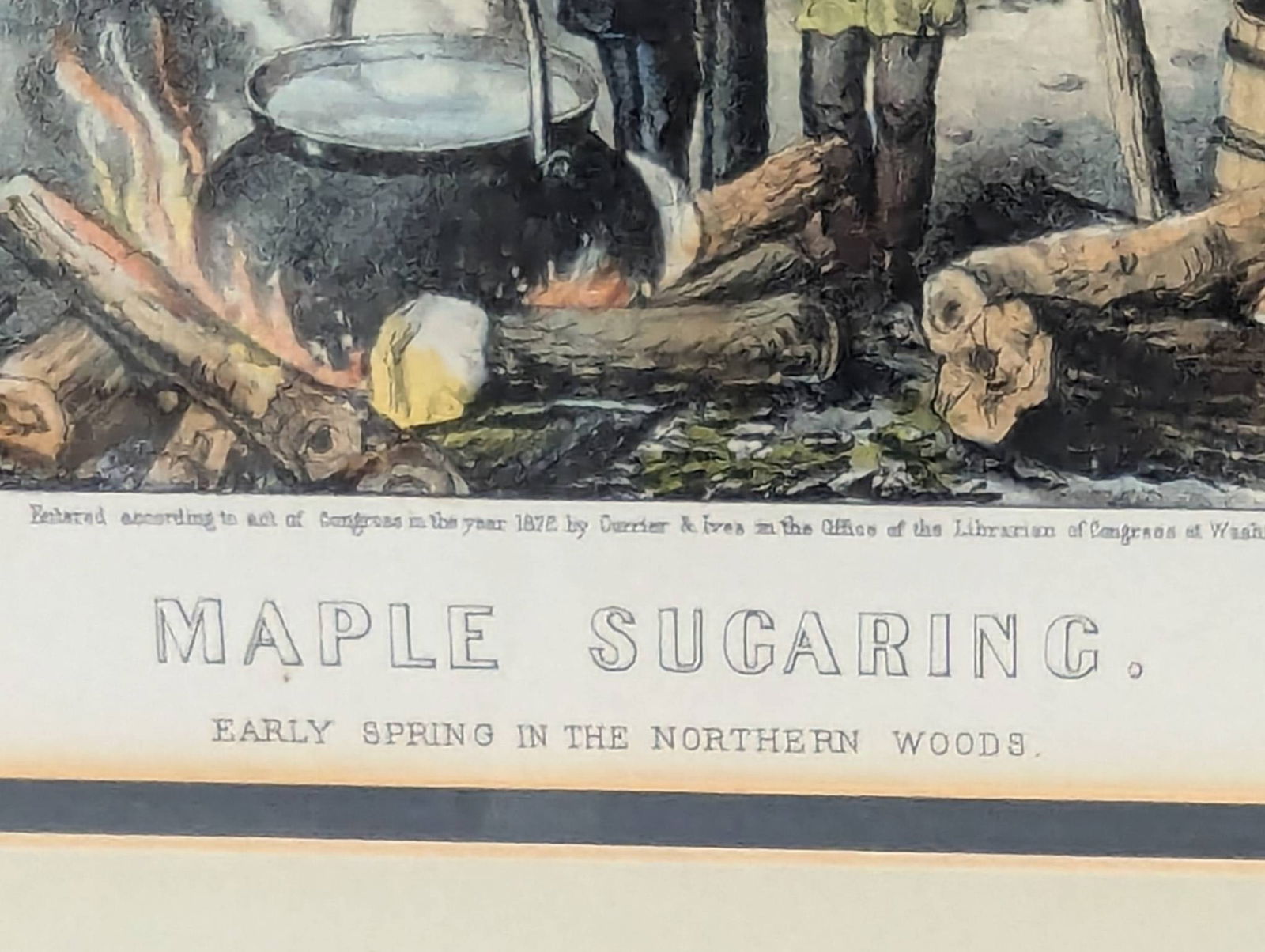 Currier and Ives Maple Sugaring Lithograph in Frame - 10