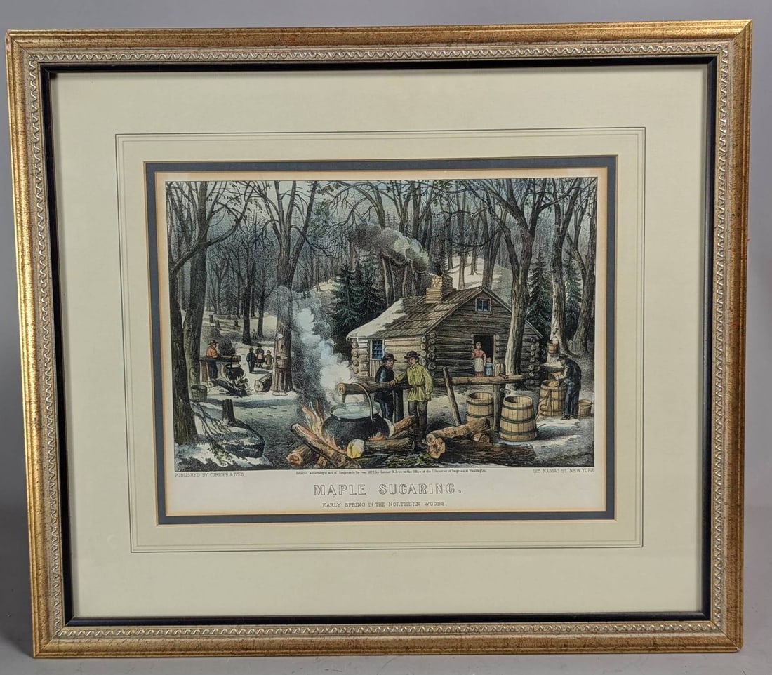 Currier and Ives Maple Sugaring Lithograph in Frame (1 of 13)