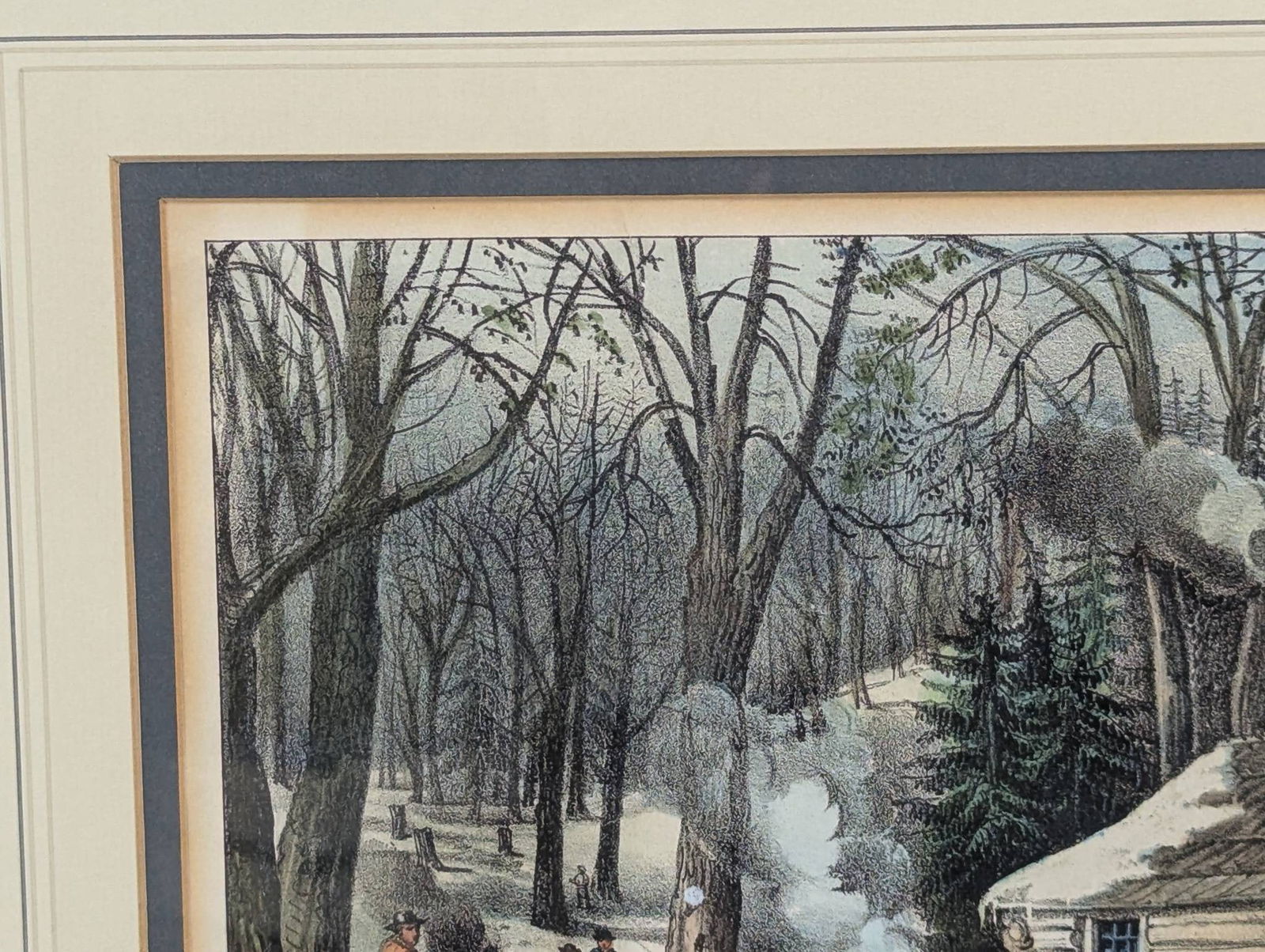 Currier and Ives Maple Sugaring Lithograph in Frame - 3