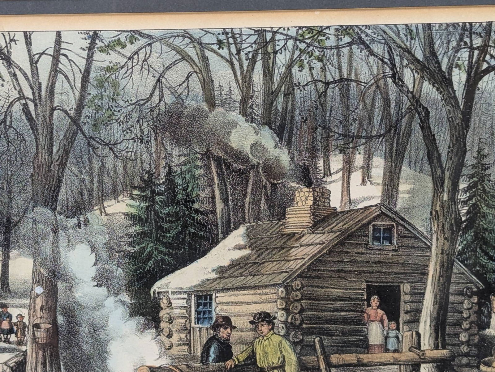 Currier and Ives Maple Sugaring Lithograph in Frame - 4