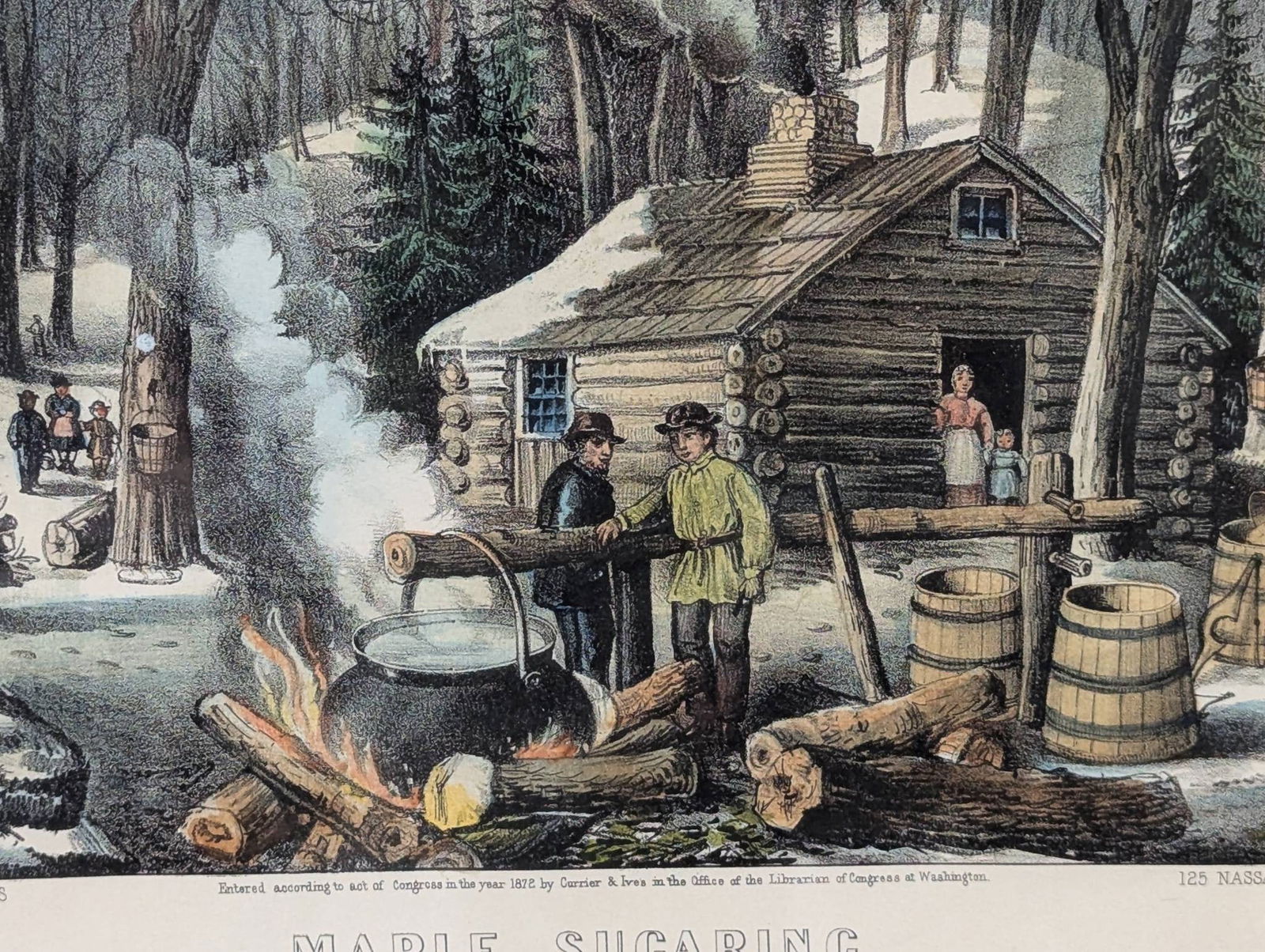 Currier and Ives Maple Sugaring Lithograph in Frame - 7
