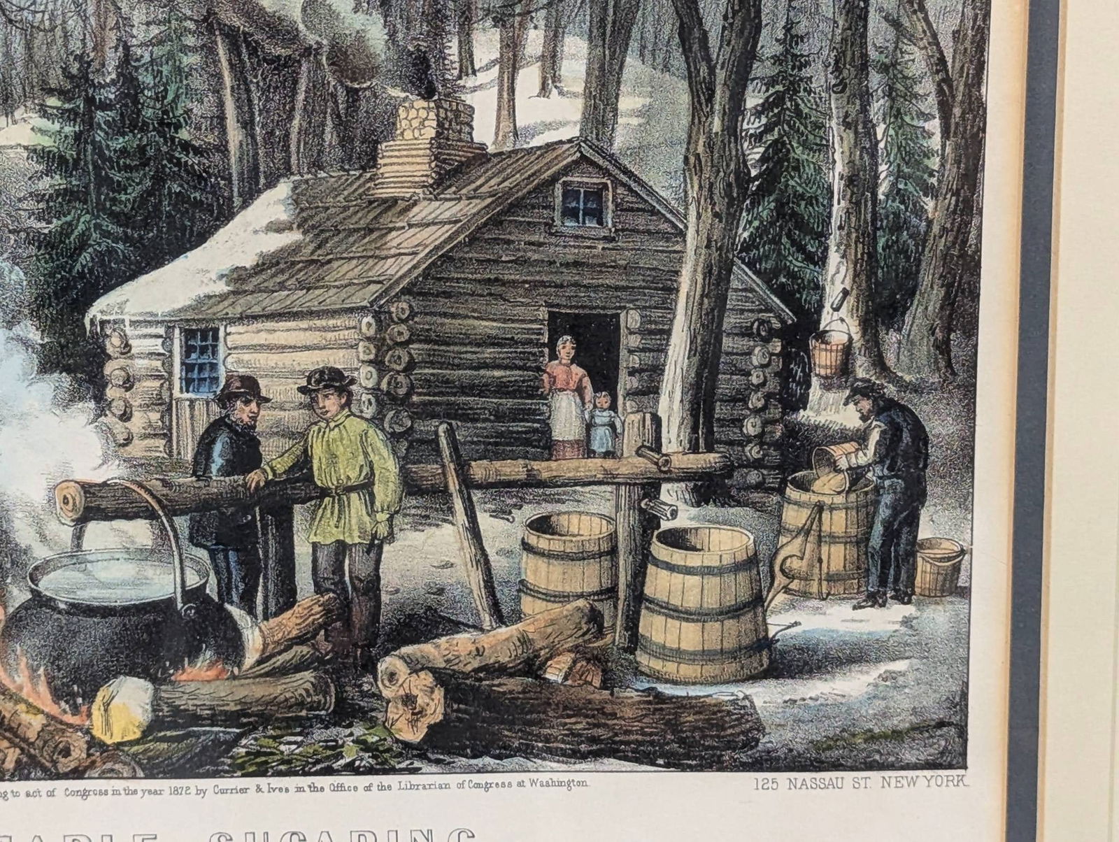 Currier and Ives Maple Sugaring Lithograph in Frame - 8