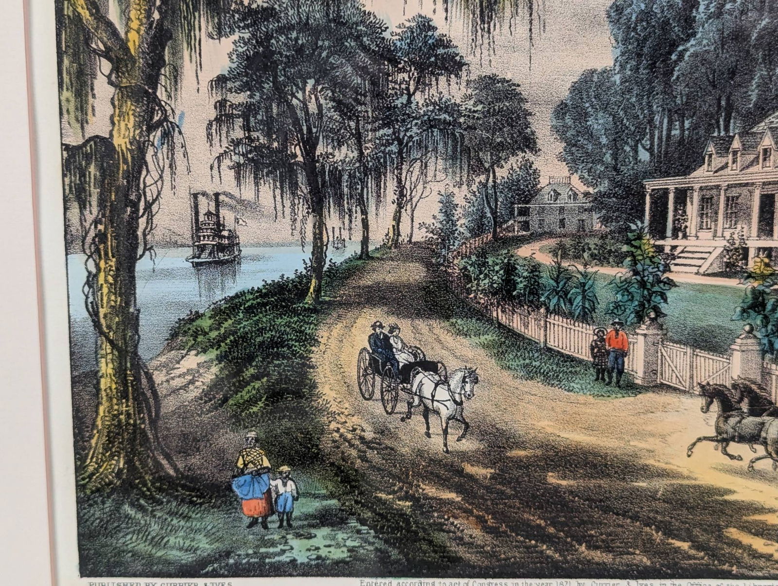 Currier and Ives Lithograph Depicting A Home on the Mississippi - 6