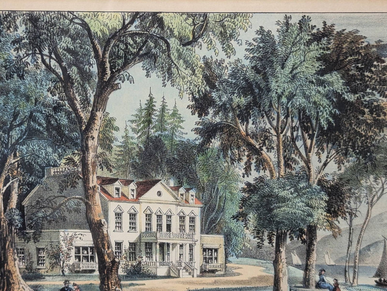 Currier and Ives Lithograph A Mansion of the Olden Time - 4