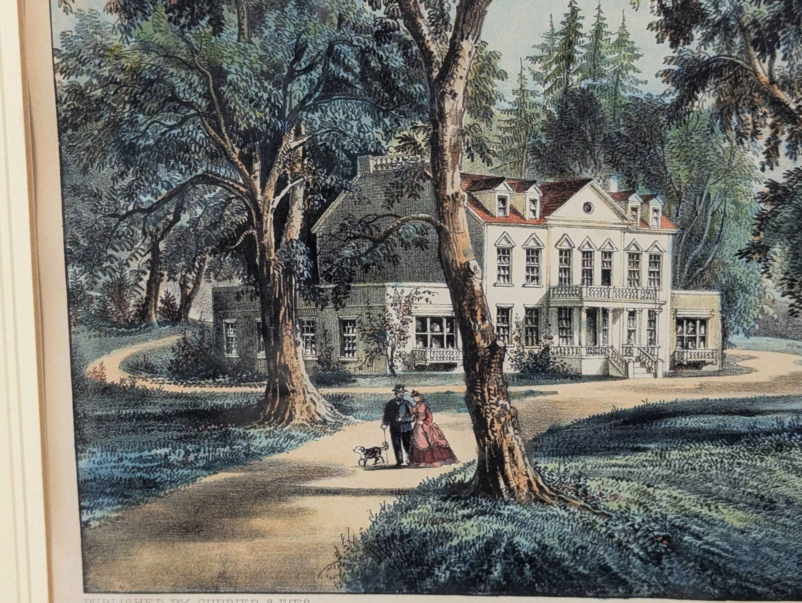 Currier and Ives Lithograph A Mansion of the Olden Time - 6