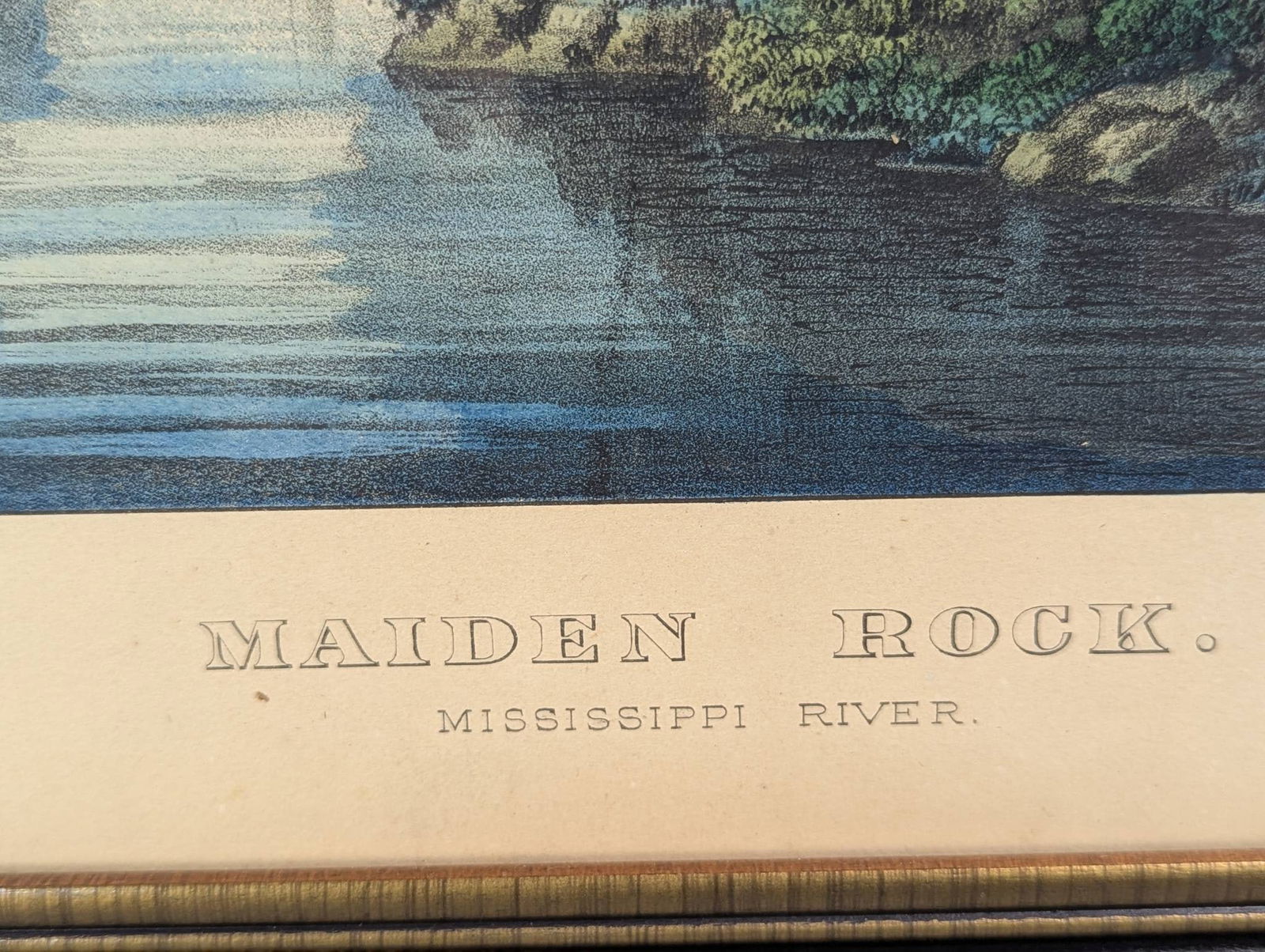 Lithograph Depicting Maiden Rock Mississippi River Published by Currier and Ives - 10