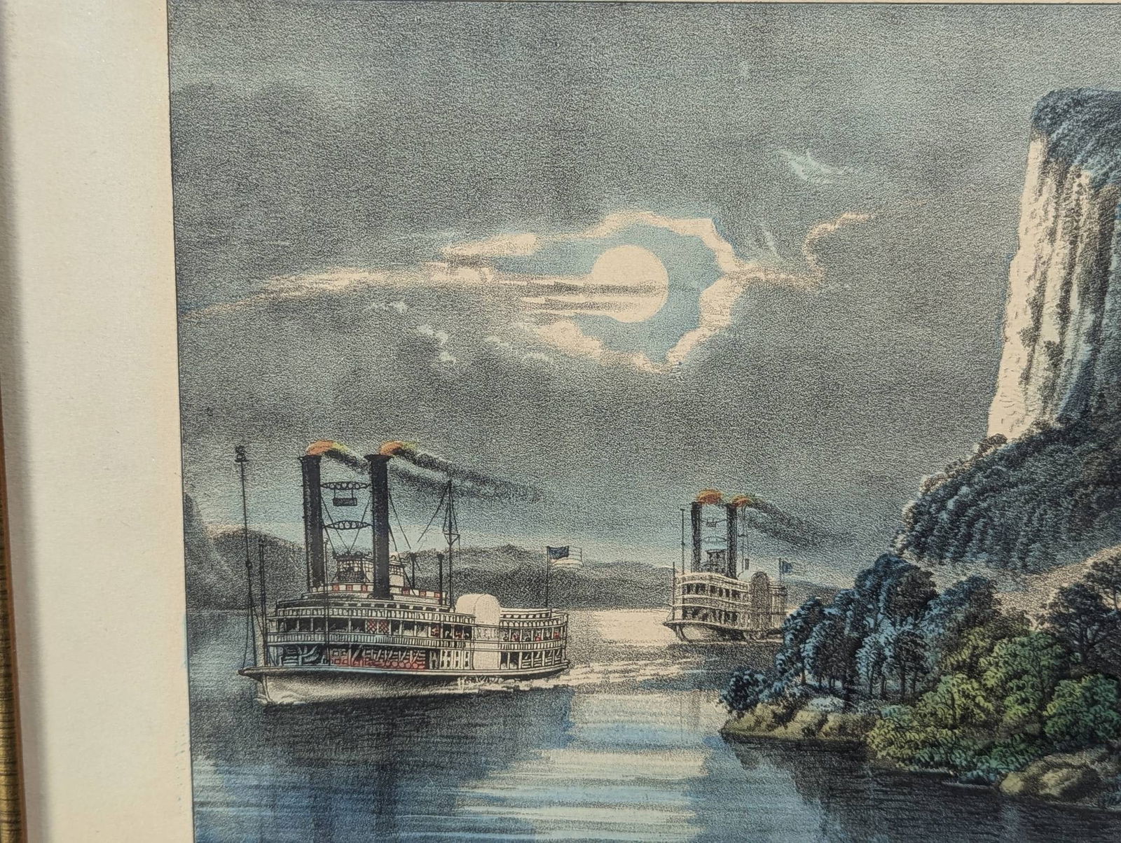 Lithograph Depicting Maiden Rock Mississippi River Published by Currier and Ives - 3