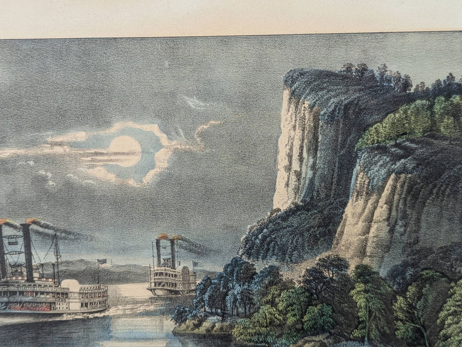 Lithograph Depicting Maiden Rock Mississippi River Published by Currier and Ives - 4