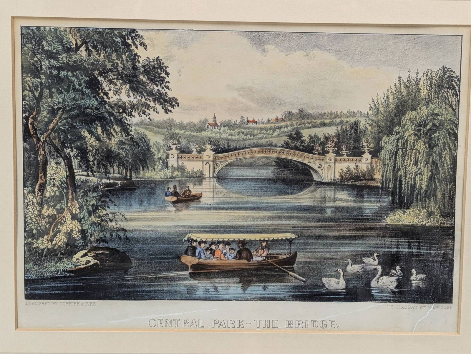 Lithograph Published by Currier and Ives Depicting Central Park Bridge Scene - 2