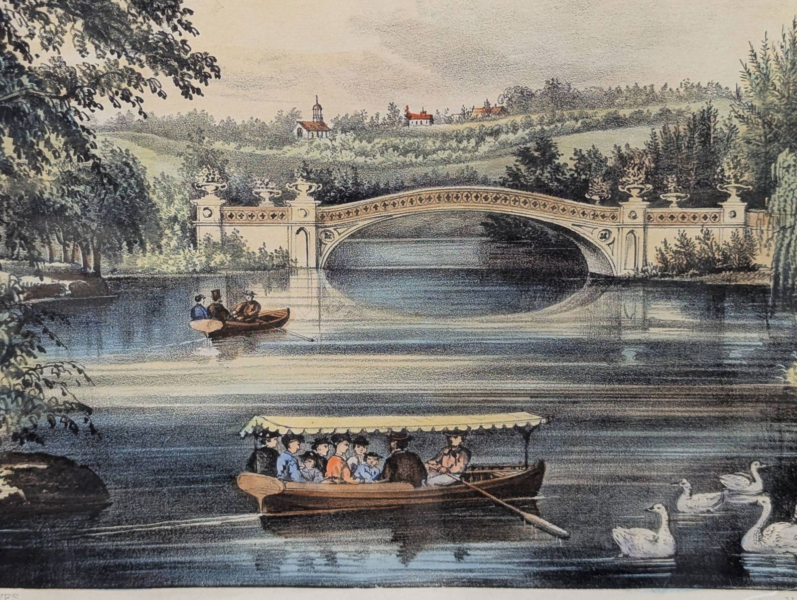 Lithograph Published by Currier and Ives Depicting Central Park Bridge Scene - 7