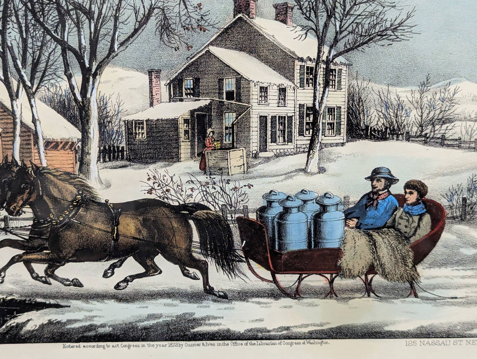 Lithograph by Currier and Ives Titled Winter Morning in the Country - 7