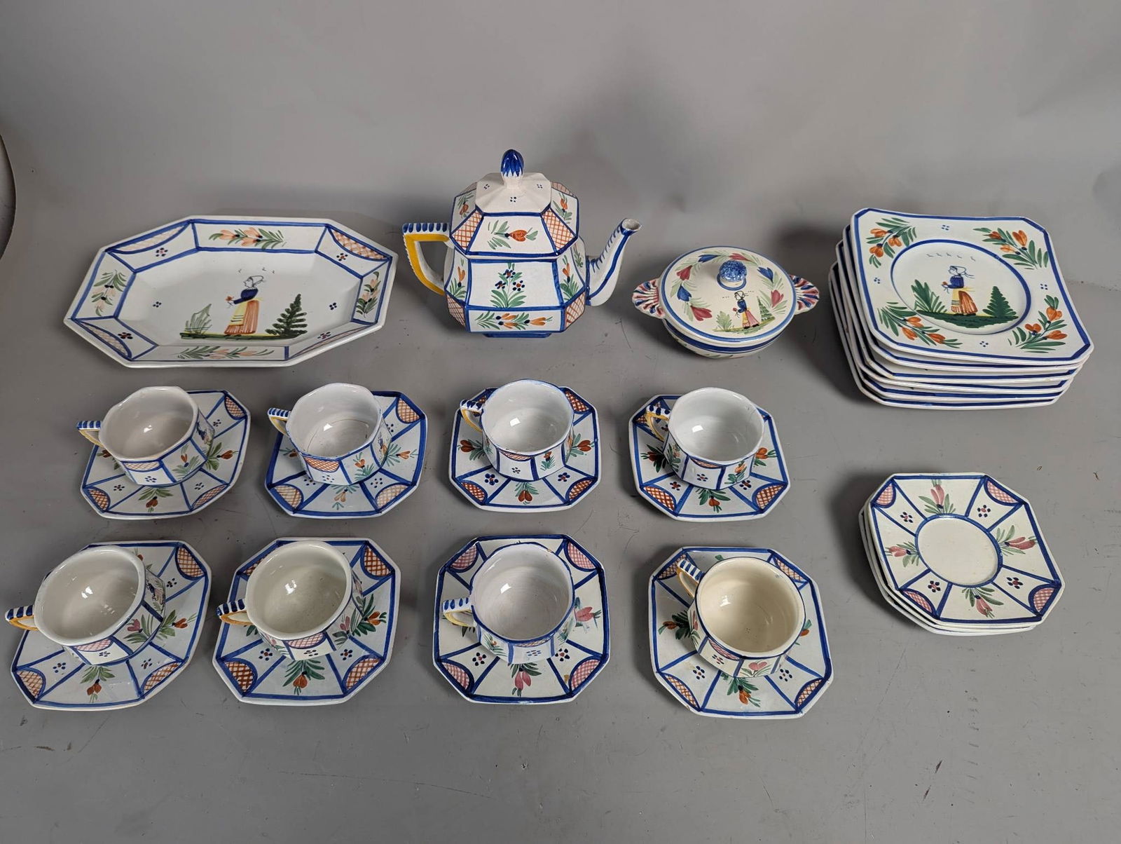 Henriot Quimper Breton Peasant Hand-Painted Faience Tea and Biscuit Service (1 of 9)