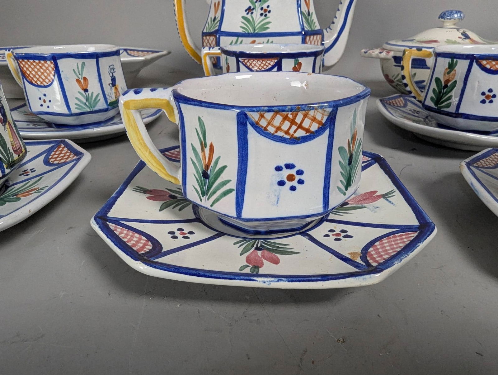 Henriot Quimper Breton Peasant Hand-Painted Faience Tea and Biscuit Service - 4