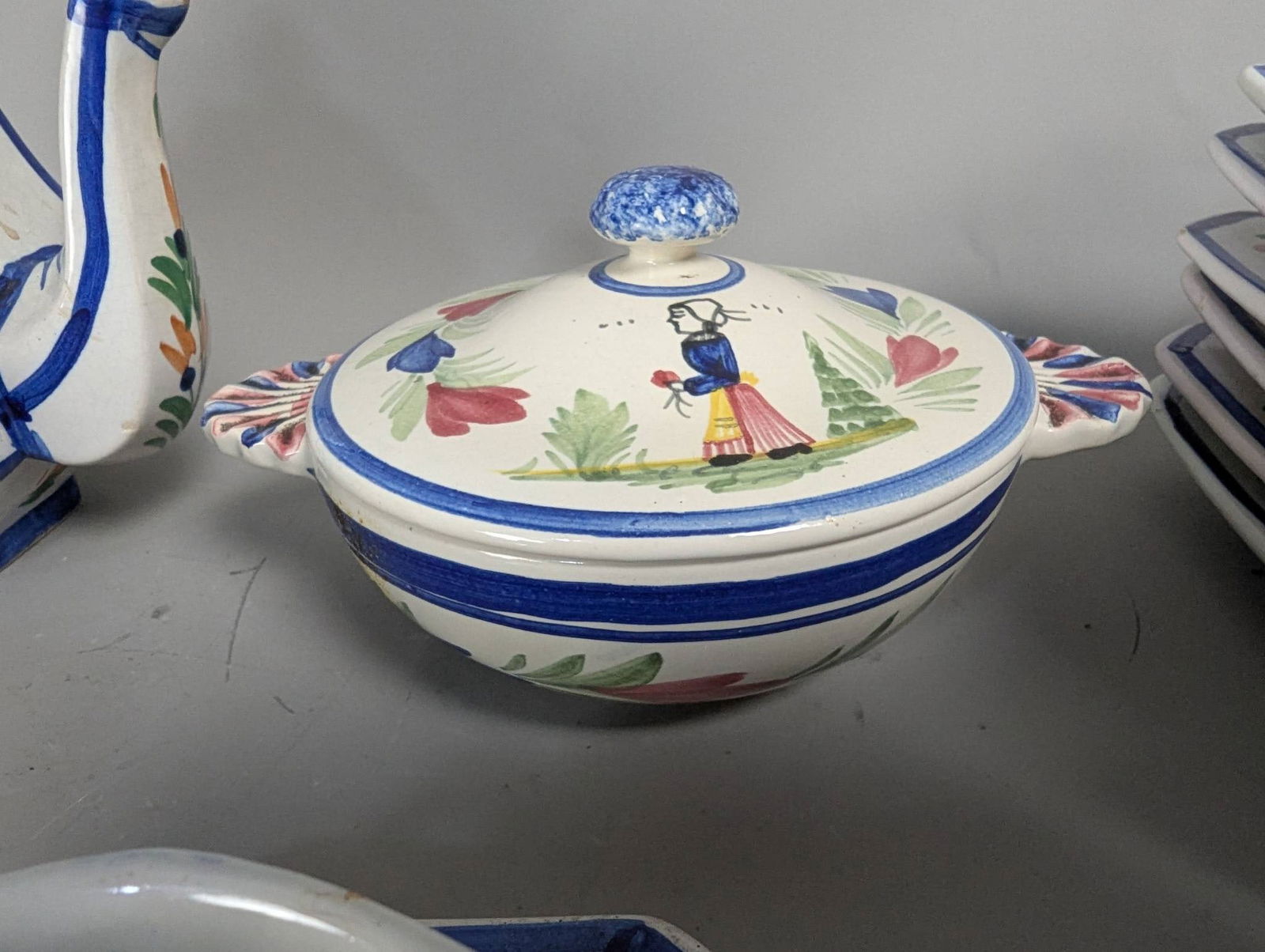Henriot Quimper Breton Peasant Hand-Painted Faience Tea and Biscuit Service - 5
