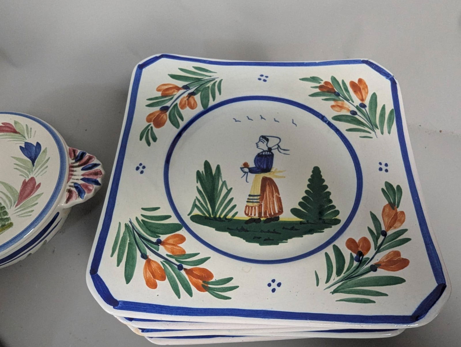 Henriot Quimper Breton Peasant Hand-Painted Faience Tea and Biscuit Service - 6