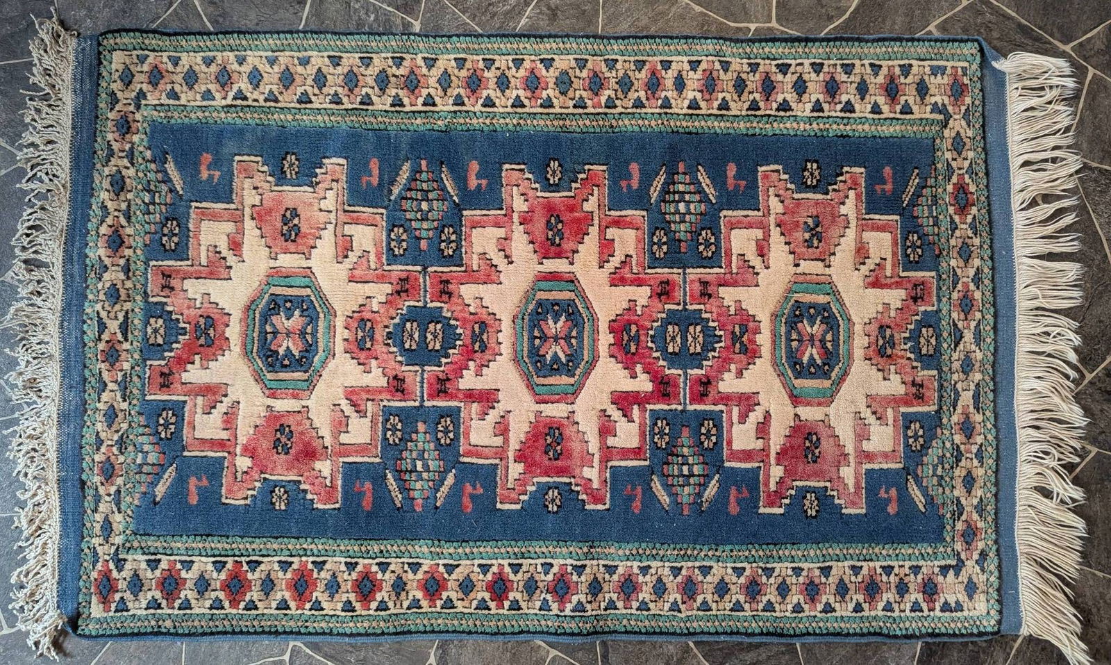 Turkish Kars Rug with Geometric Patterns and Fringe Detailing (1 of 7)